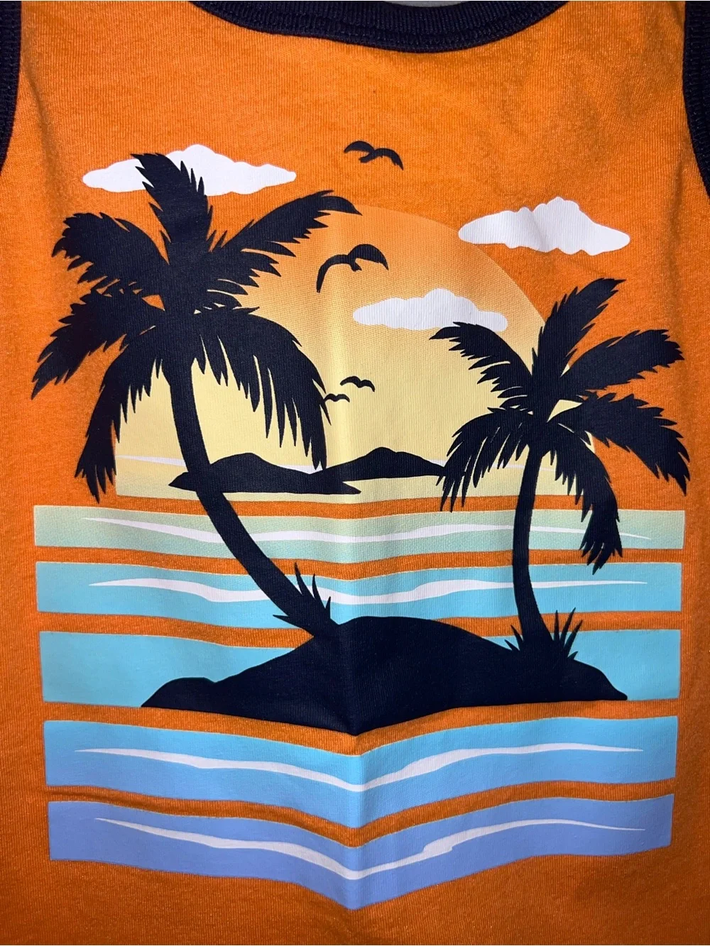 Kids 5/6 Orange Tank Top w/ Palm Sunset Graphic